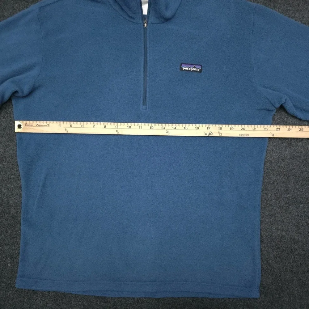 Patagonia‎ Mens Medium Blue Synchilla Fleece Sweater Outdoor Quarter Zip *Flaw*